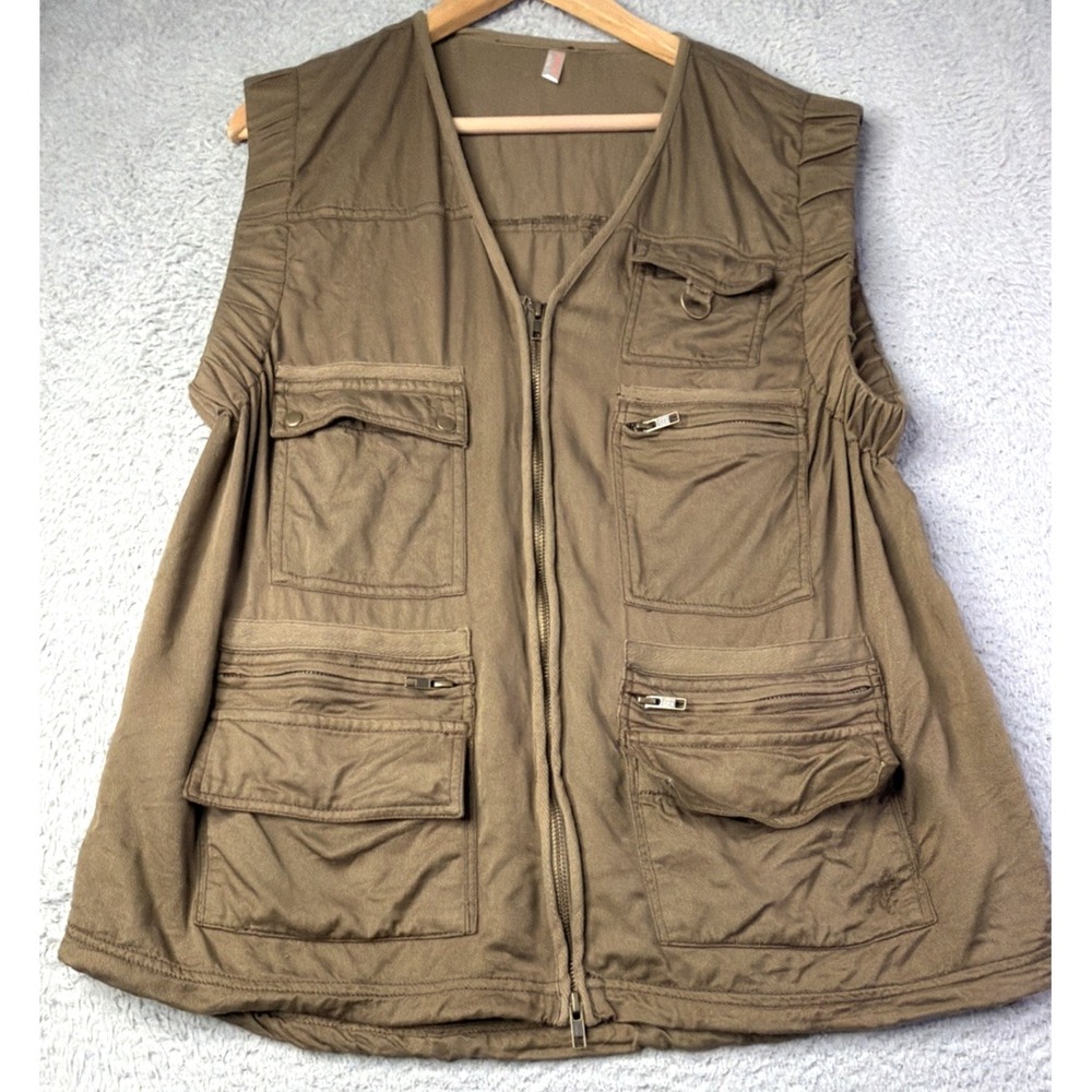 Free People Movement Vest Womens Small P Oversized Brown Utility Vest Full Zip